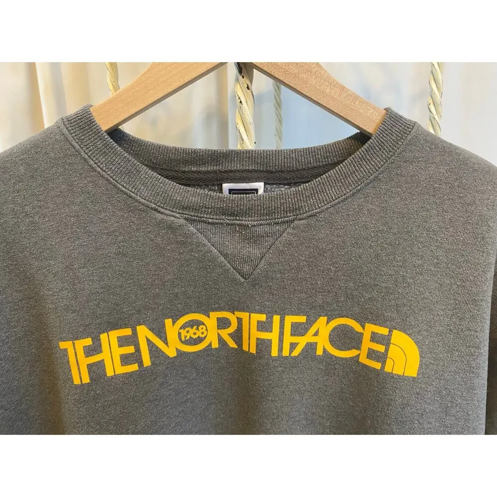 The North Face Shirt Crew Neck Cotton Blend Pullover Yellow Logo Men's Large